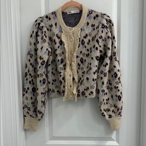 Zara Beige and Brown Patterned Cardigan